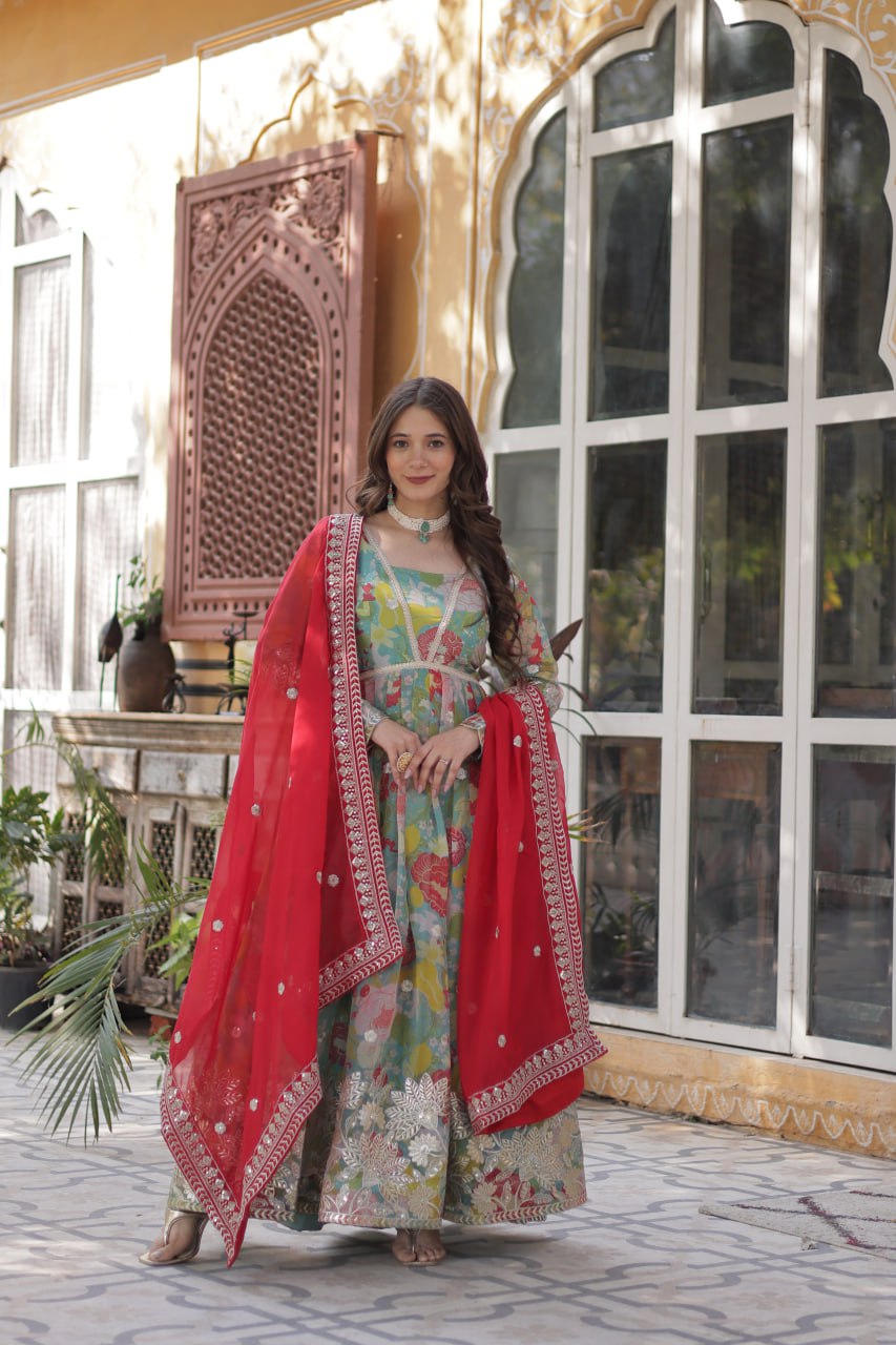RUSSIAN SILK PREMIUM READYMADE ALIA CUT GOWN WITH DUPATTA SET