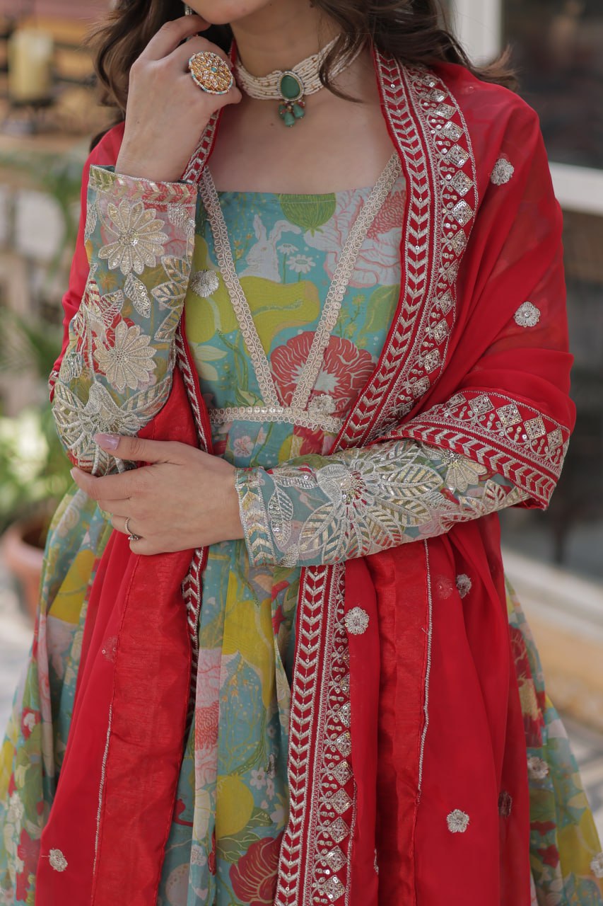 RUSSIAN SILK PREMIUM READYMADE ALIA CUT GOWN WITH DUPATTA SET