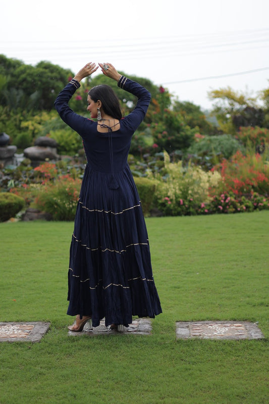 Reyon Fabric Kutchi Gamthi Embroidery Work Gown