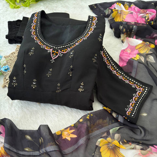 Roman Silk Hand Work Designer Gown