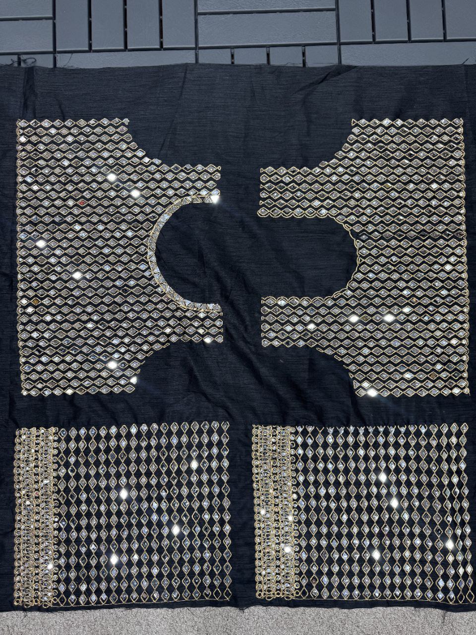 Bollywood Style Most Trending Black Color Real Mirror Work Saree