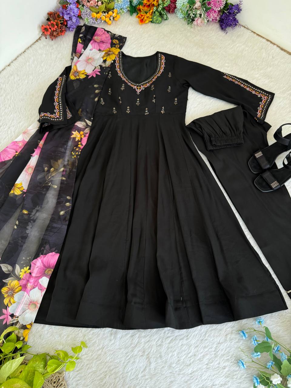 Roman Silk Hand Work Designer Gown
