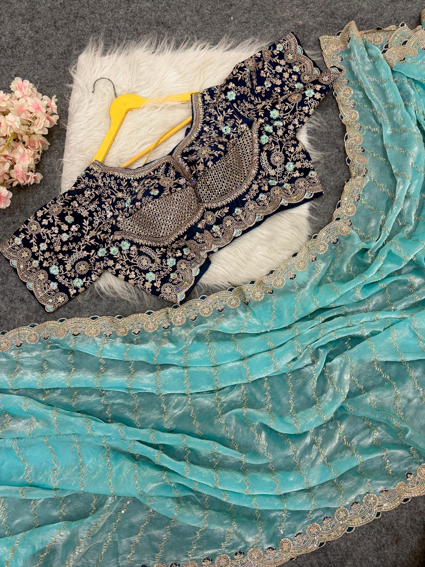 Beautiful Soft Rich Premium Space Silk With Thread & Sequence Embroidery Work Saree