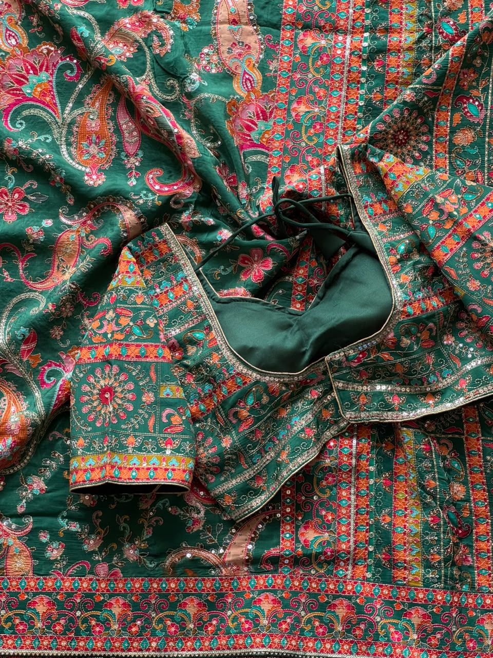 Crepe Silk Printed Embroidered Saree Set