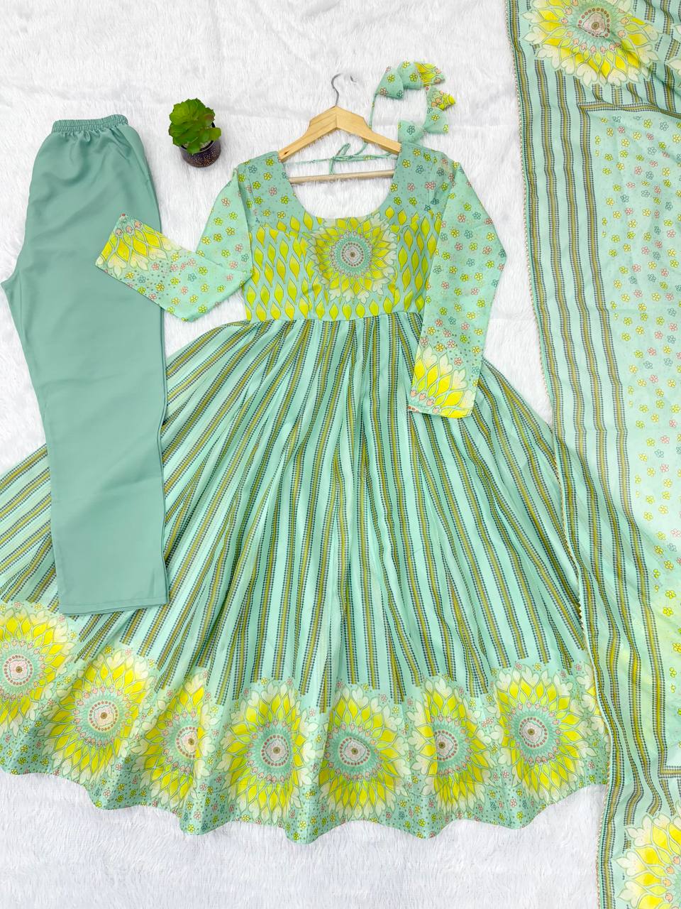 Floral Printed Organza Gown Suit Set