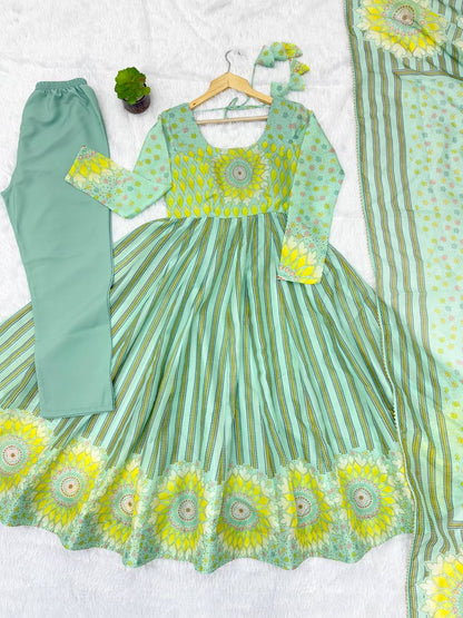 Floral Printed Organza Gown Suit Set