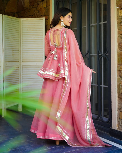 Pink Color Soft Crunchy Crush Top Plazzo