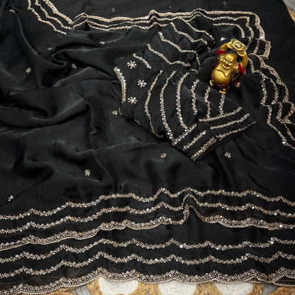 Pure Space Silk Cutdana Handwork Saree Set