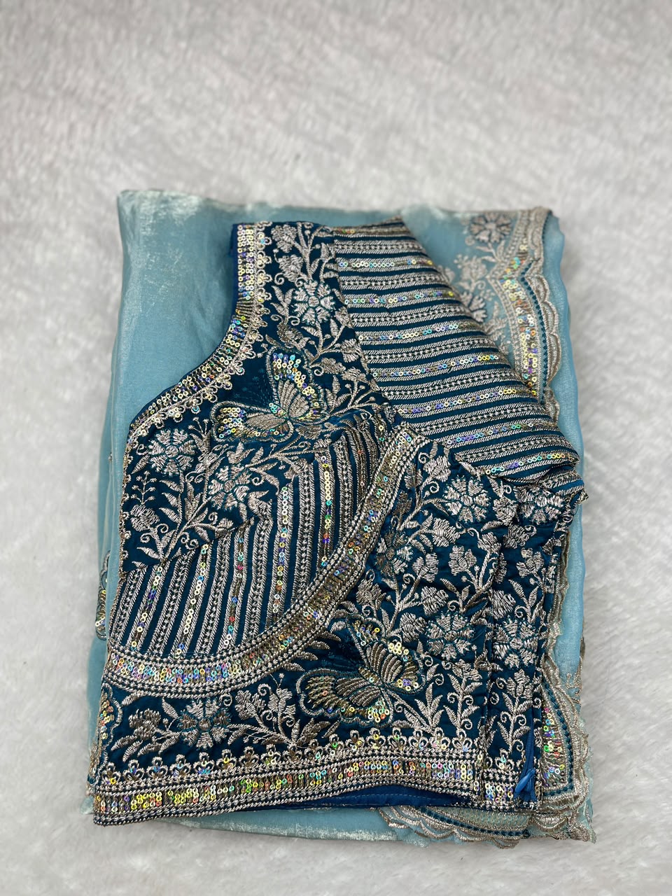 Beautiful Soft Rich Premium Space Silk With Butterfly Sequence Work Saree