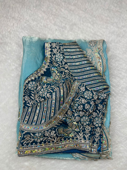Beautiful Soft Rich Premium Space Silk With Butterfly Sequence Work Saree