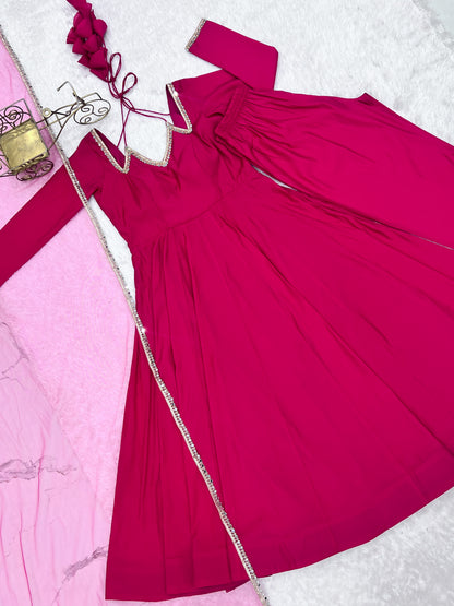 Red Color Romasilk With Fancy Lace Pettern Work Anarkali