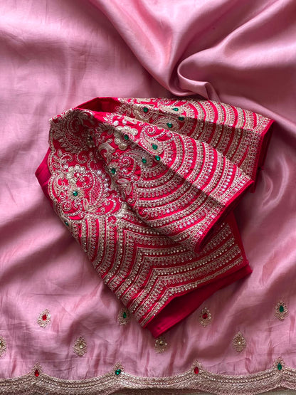 Tissue Crepe Silk Handwork Saree Set