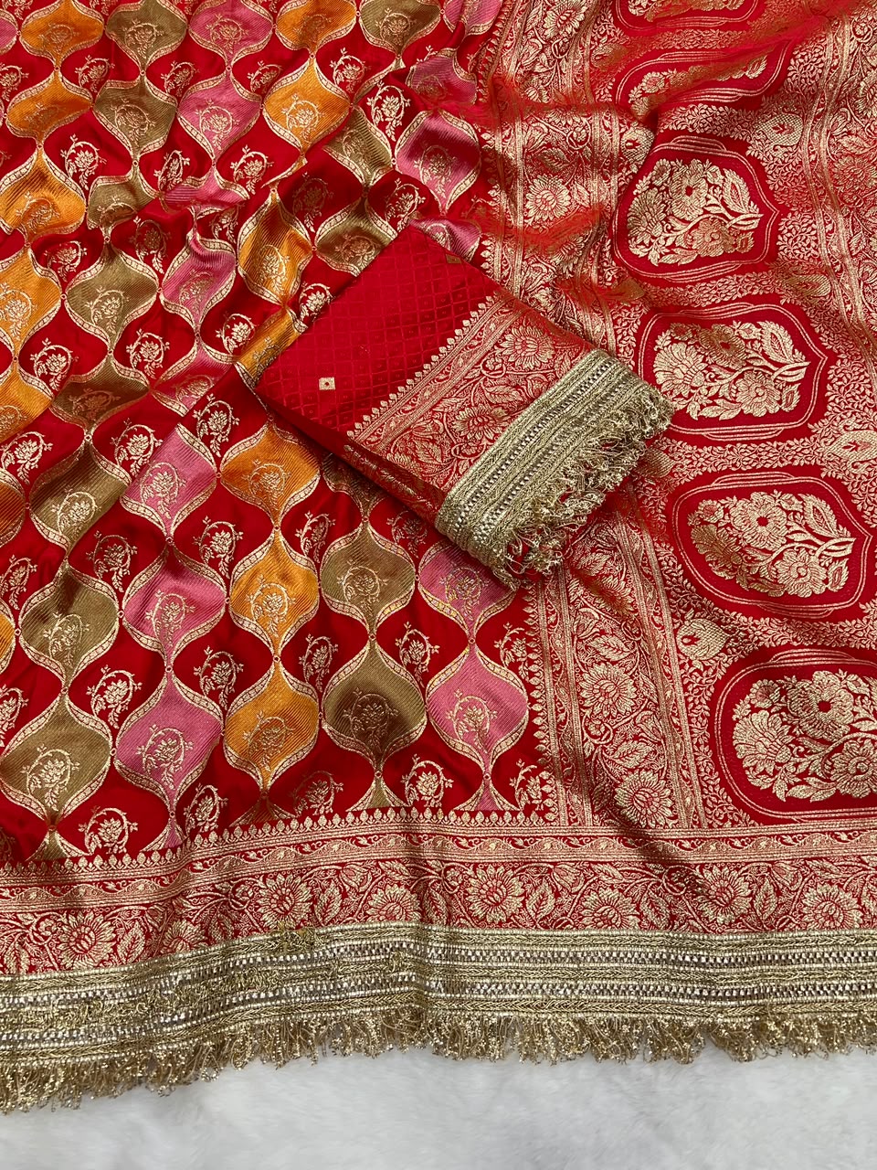 Heavy Satin Silk Banarasi Zari Weaving Saree Set