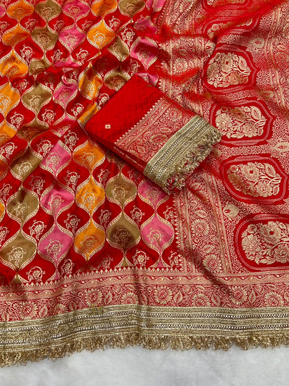 Heavy Satin Silk Banarasi Zari Weaving Saree Set