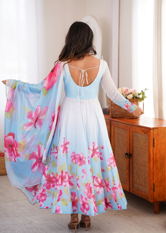 Organza Silk Floral Print Anarkali Suit Set