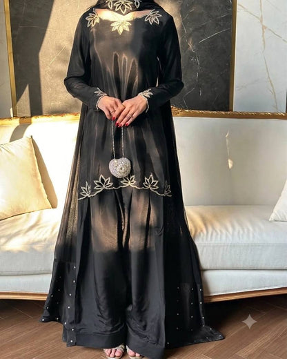 Natural Crepe Embroidered Plazzo Suit Set
