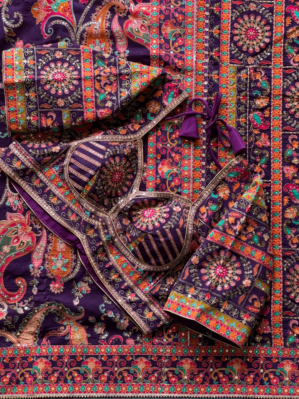 Crepe Silk Printed Embroidered Saree Set