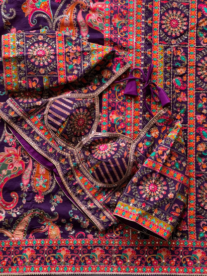 Crepe Silk Printed Embroidered Saree Set