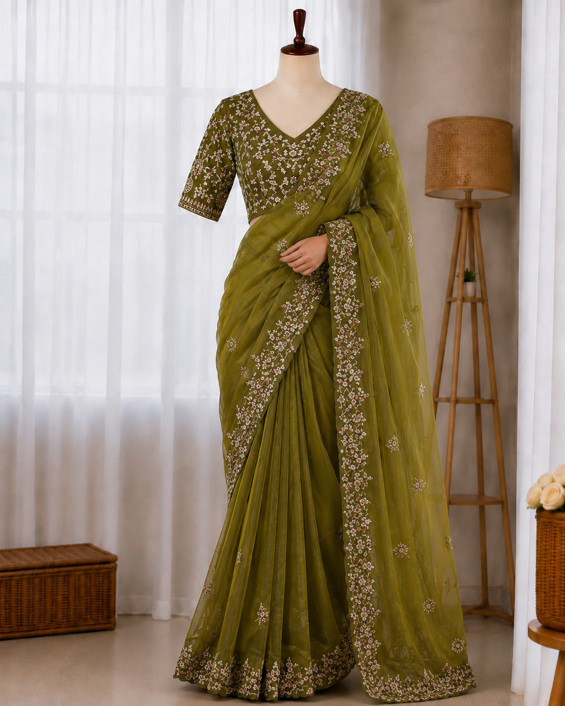 Two Tone Fandy Chiffon Embroidered Saree