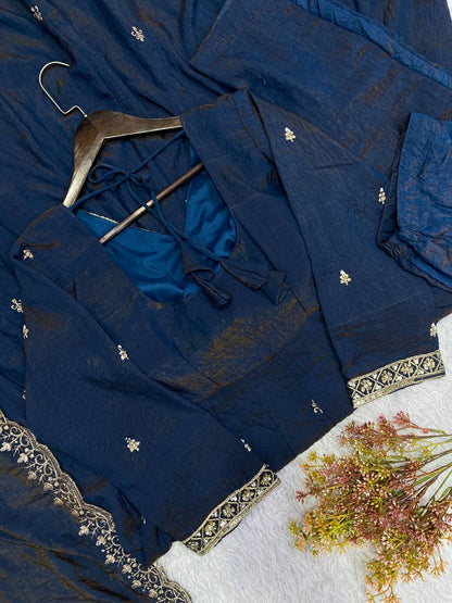 Vichitra Embroidered Gown Suit Set