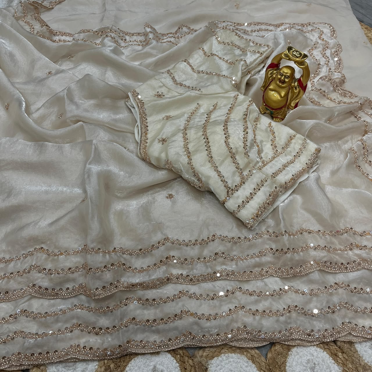 Pure Space Silk Cutdana Handwork Saree Set