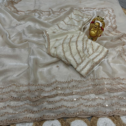 Pure Space Silk Cutdana Handwork Saree Set