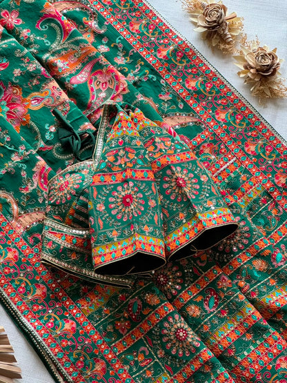 Crepe Silk Printed Embroidered Saree Set
