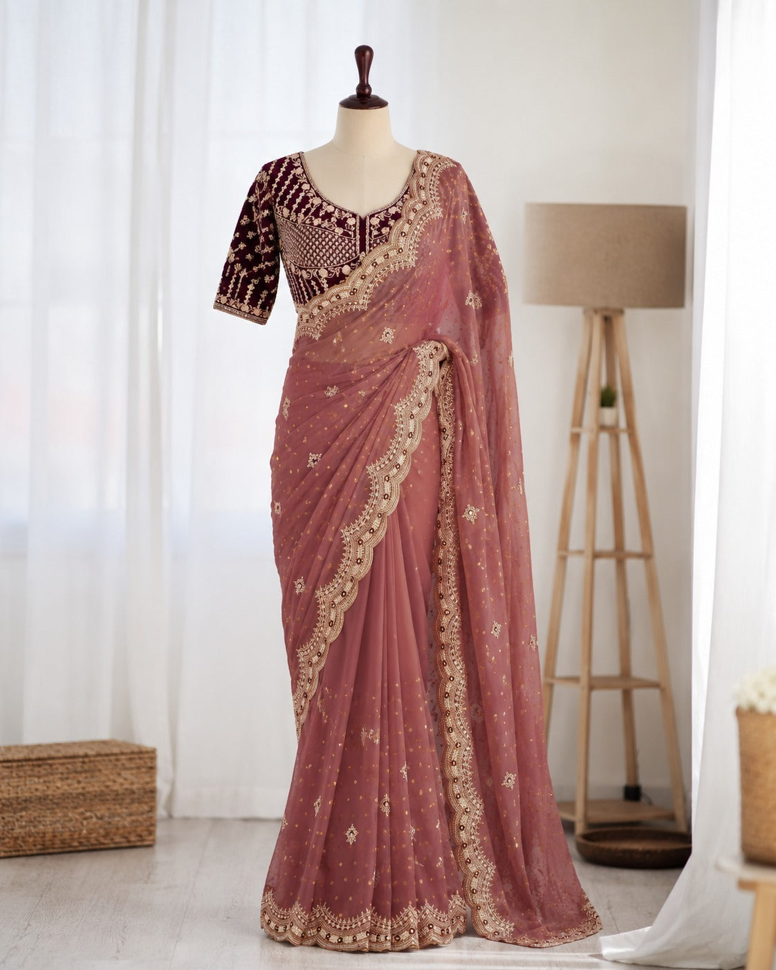NC Moss Butti Embroidered Saree Set