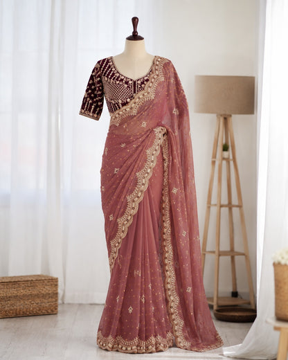 NC Moss Butti Embroidered Saree Set