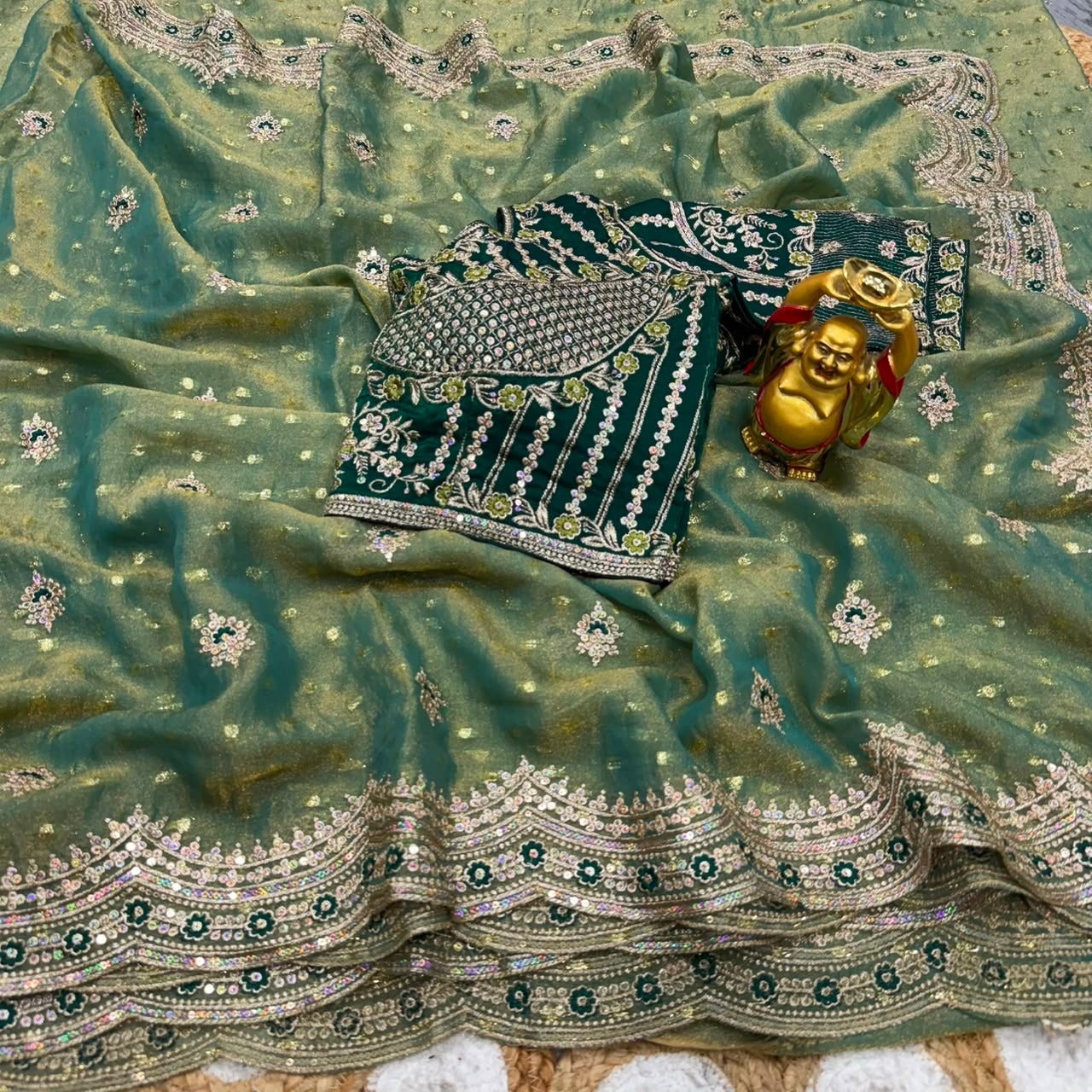 NC Moss Butti Embroidered Saree Set