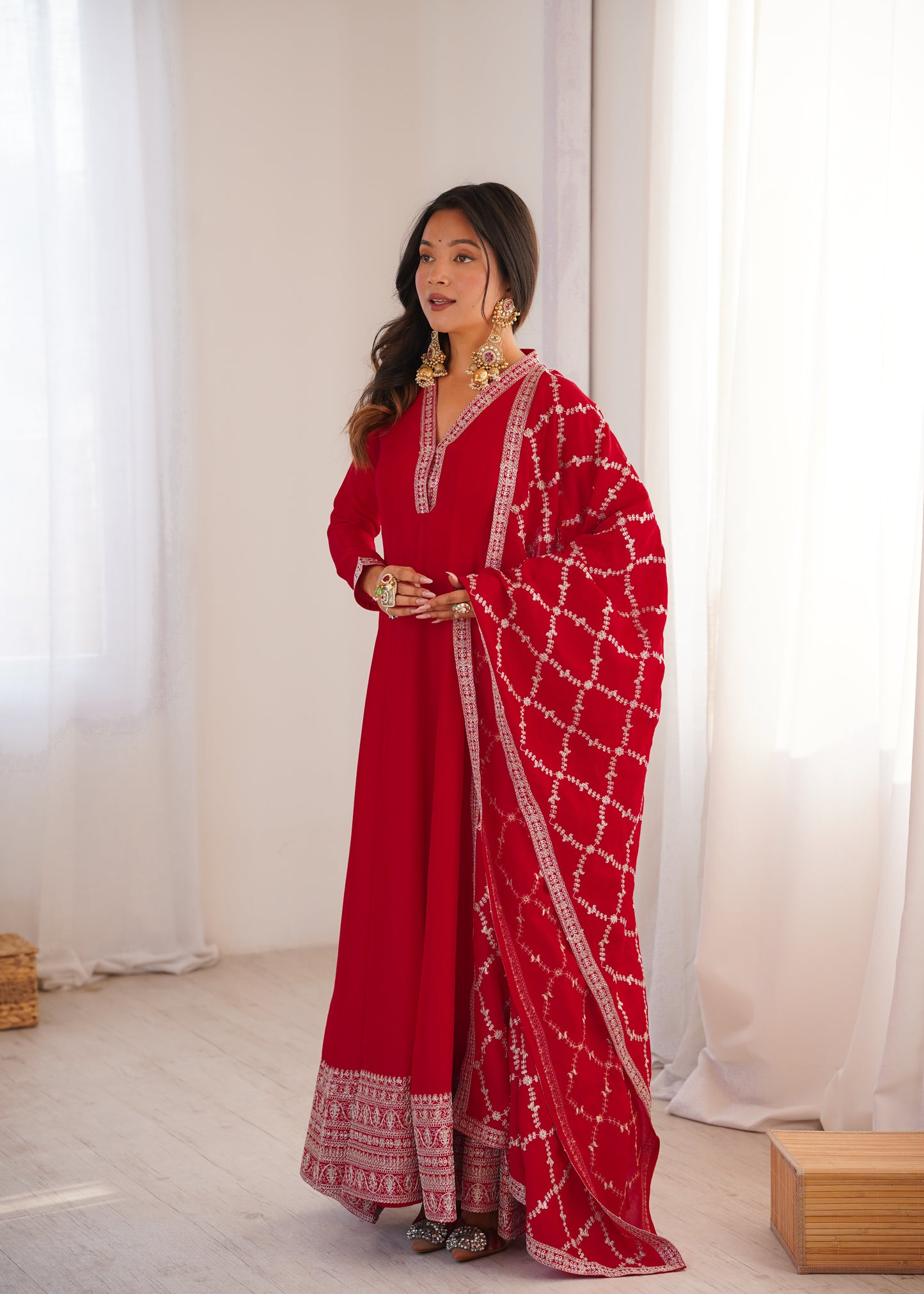 Beautifull Blooming Vichitra Silk With Fancy Lace Work Anarakali