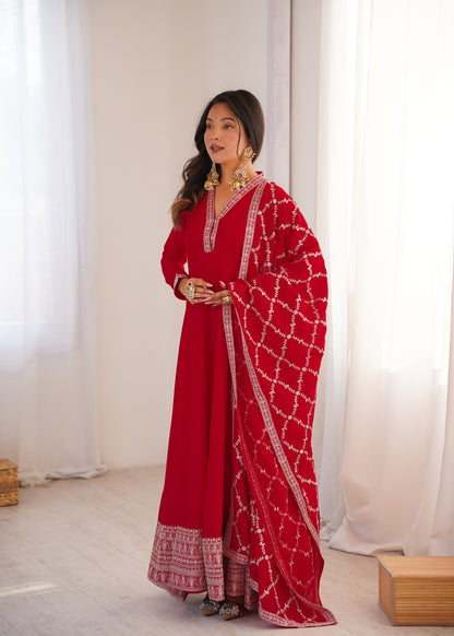 Beautifull Blooming Vichitra Silk With Fancy Lace Work Anarakali