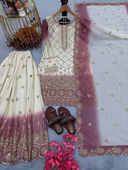 Beautiful Soft Rich Dual Tone Georgette Embroidery Sequence Work Plazzo Set