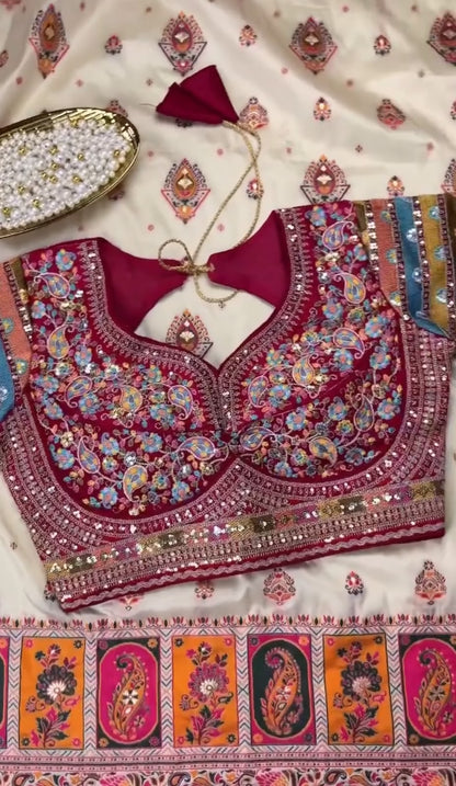 Beautiful Soft Rich Pure Pashmina Silk With Multicolour Thread Weaving Work Saree