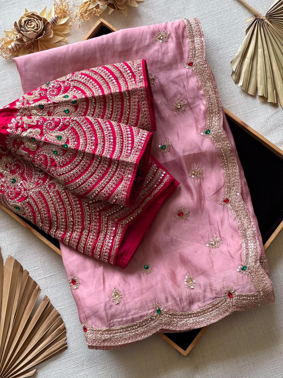 Tissue Crepe Silk Handwork Saree Set