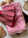 Tissue Crepe Silk Handwork Saree Set