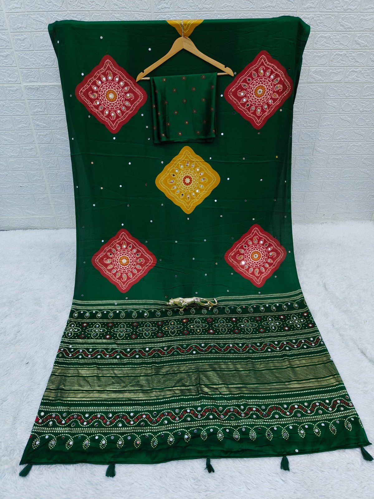 Beautiful Soft Rich Premium Japan Satin Silk With Mirror Work Saree