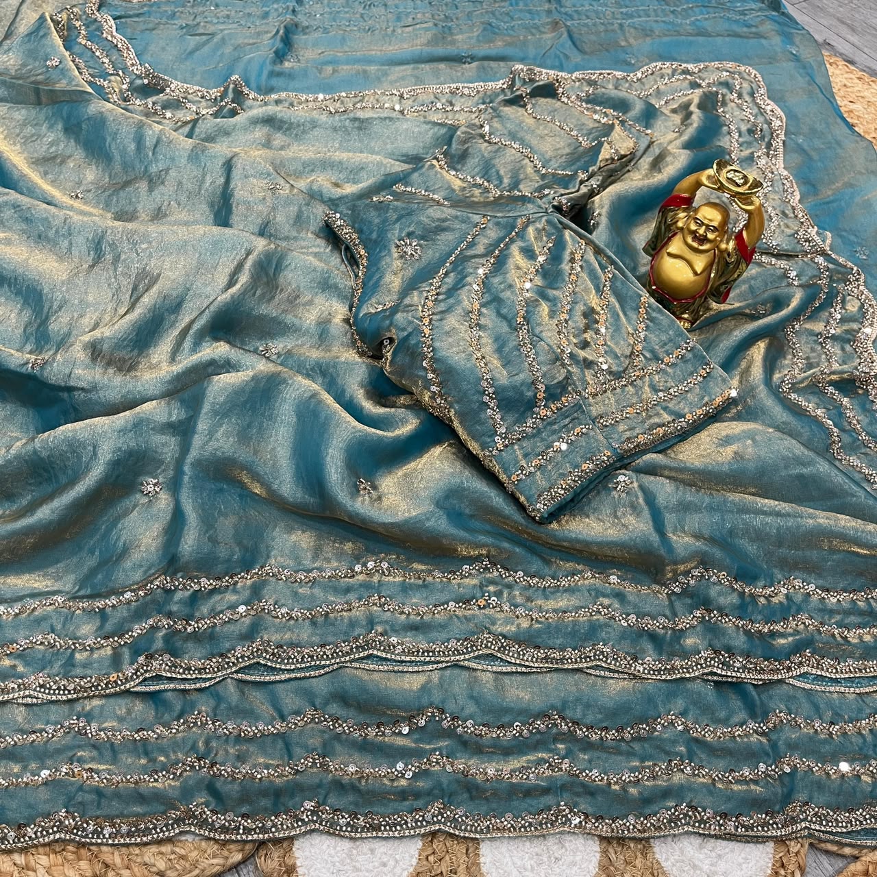 Pure Space Silk Cutdana Handwork Saree Set