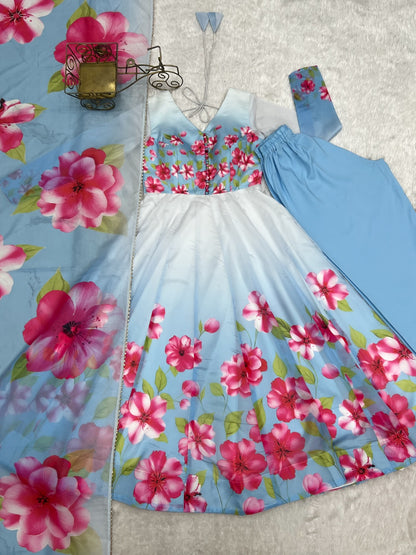 Organza Silk Floral Print Anarkali Suit Set
