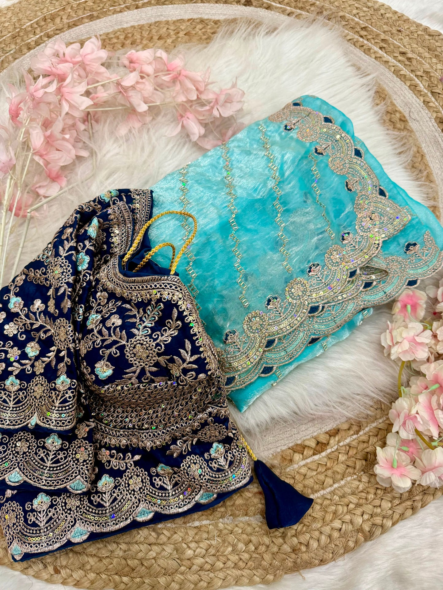 Beautiful Soft Rich Premium Space Silk With Thread & Sequence Embroidery Work Saree