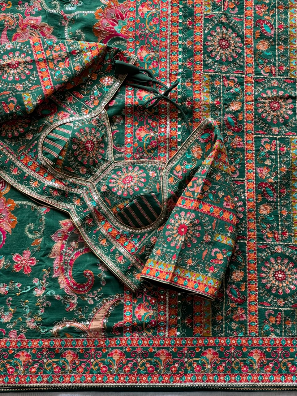Crepe Silk Printed Embroidered Saree Set