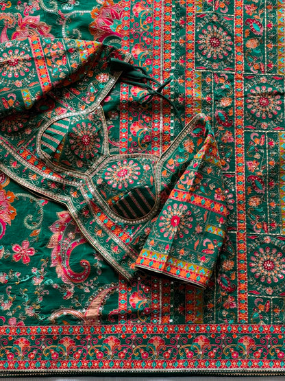 Crepe Silk Printed Embroidered Saree Set