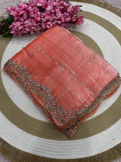 Burberry Chiffon Khatli Handwork Saree Set