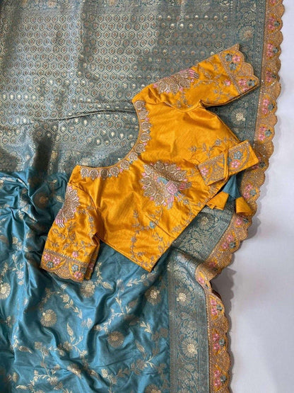 Heavy Dolla Silk Embroidered Saree Set