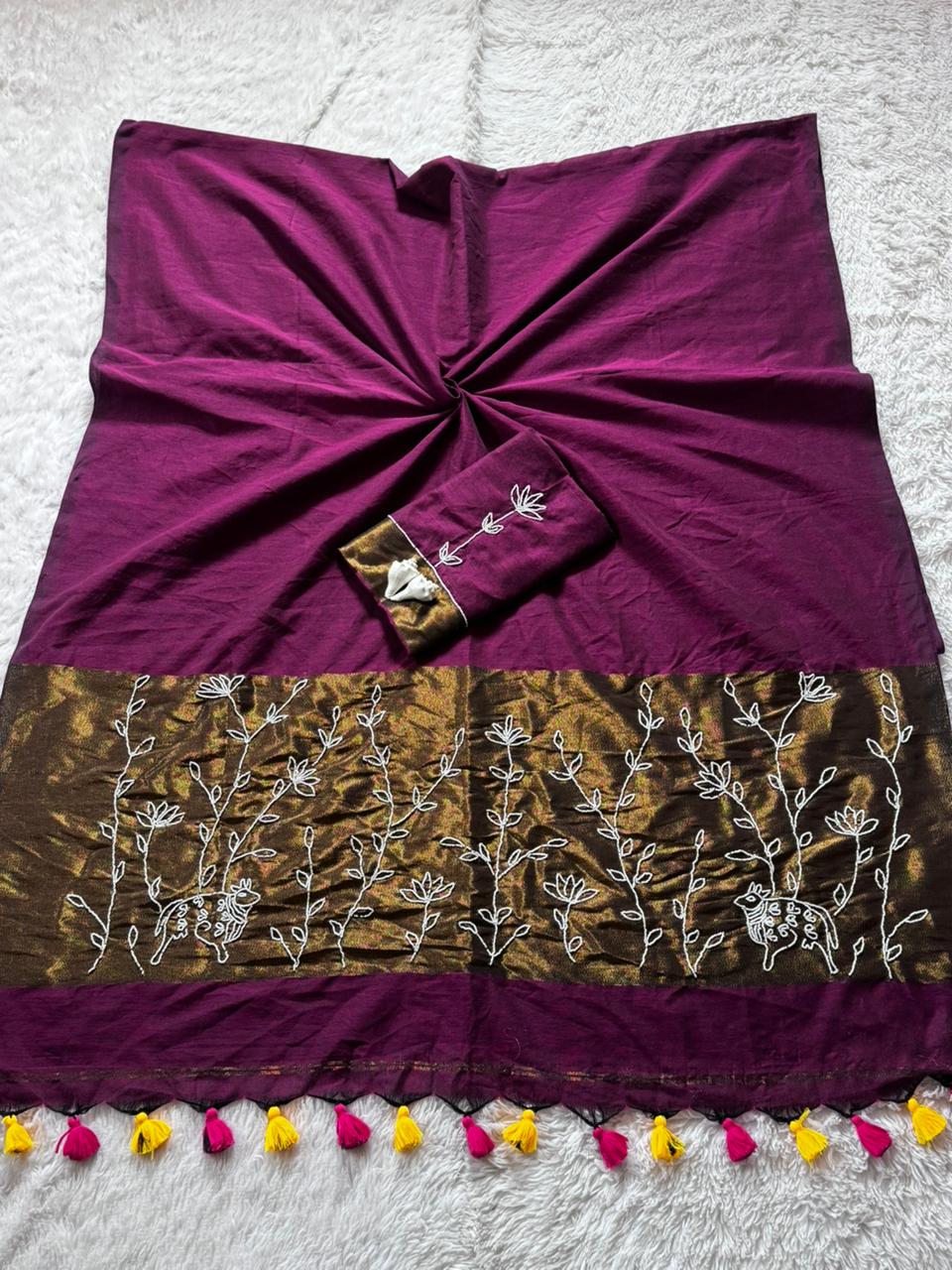 Pure Loom Cotton Cut Dana Saree Set