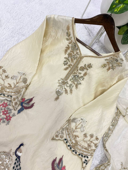 Fendy Silk Embroidered Plazzo Suit Set