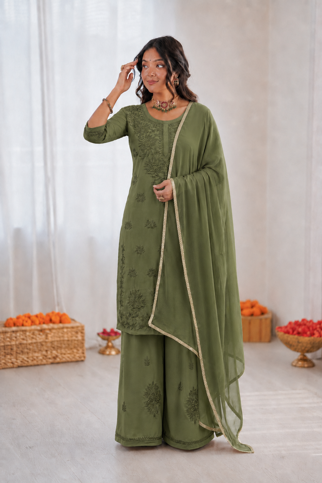 Beautiful Faux Georgette With Rich Embroidery Work Plazzo Suit