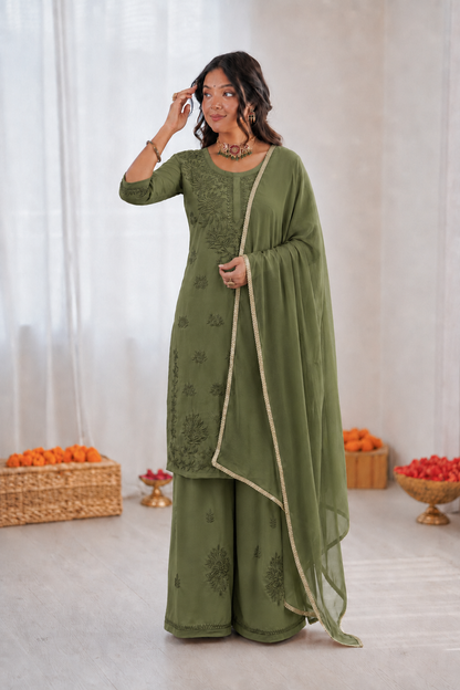 Beautiful Faux Georgette With Rich Embroidery Work Plazzo Suit