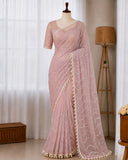 Beautiful Soft Rich Net Embroidery Sequence Pearl Work Saree