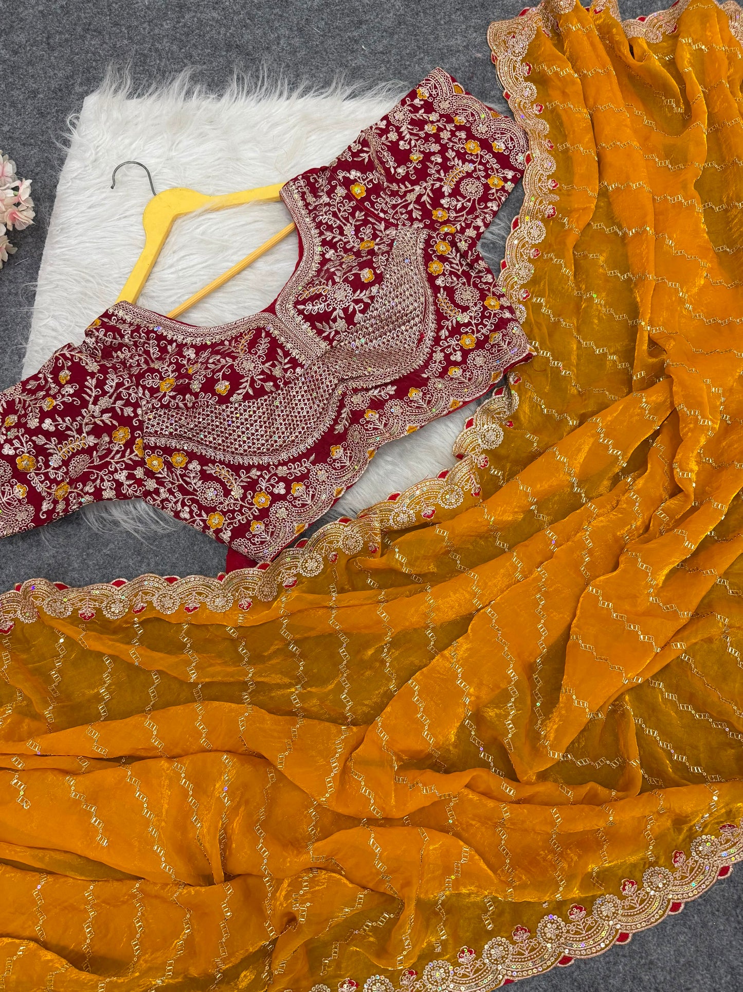 Beautiful Soft Rich Premium Space Silk With Thread & Sequence Embroidery Work Saree